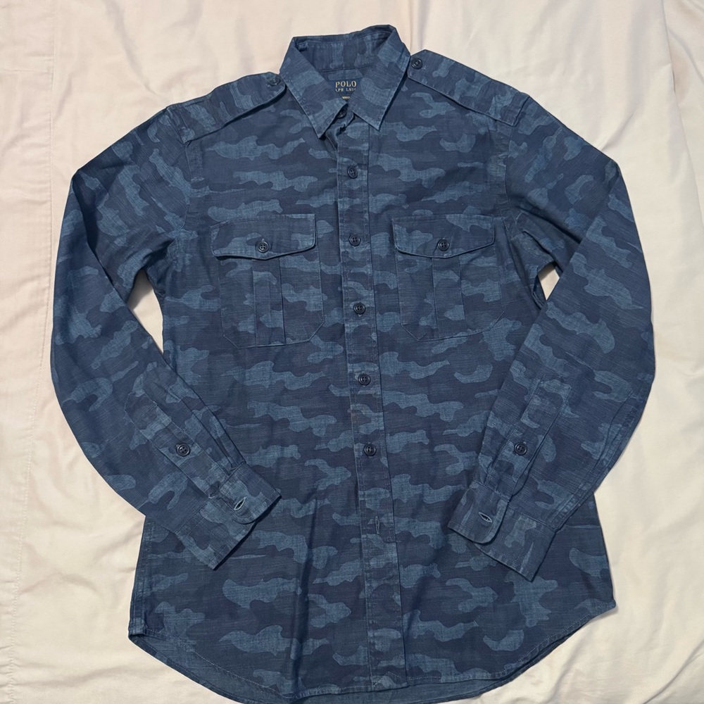 Ralph Lauren Blue Camouflage Button-Down Shirt